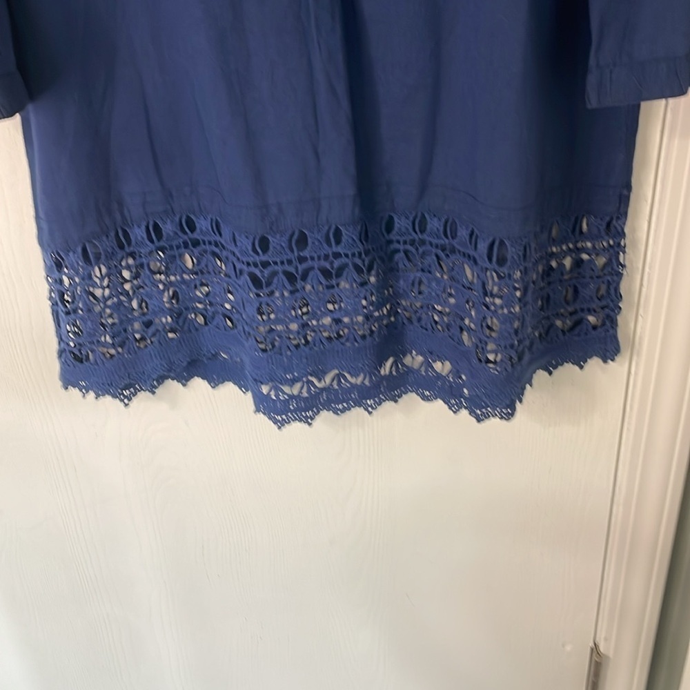 💰Aerie Tunic Linen Navy Blue Women's Oversized Top with Lace Hem Size Medium - Picture 3 of 7